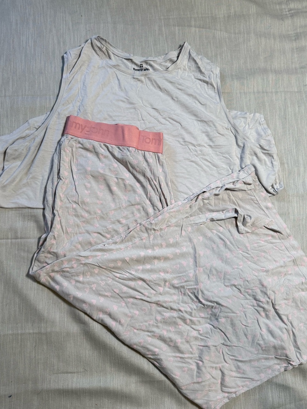 Tommy John Second Skin Tank & Capri Pajama Set Light Heather Gray Pink Hearts